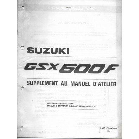 Manuel atelier additif SUZUKI GSX 600 FK de 1989   (02 / 1989) 