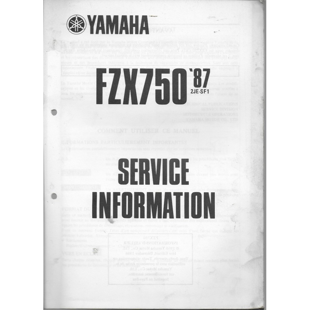 YAMAHA  FZX 750 de 1987 à 1991 type 2JE