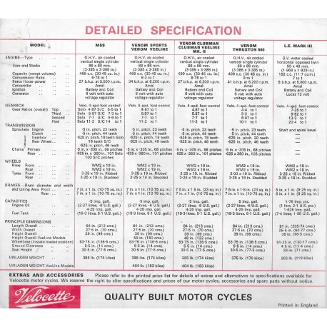 Prospectus gamme Velocette