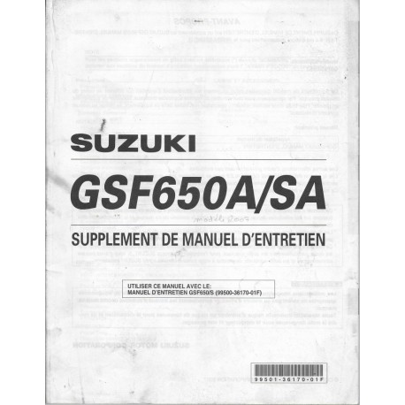 Manuel atelier SUZUKI GSF 650 AK7 / SAK7 de 2007 (03 / 07)