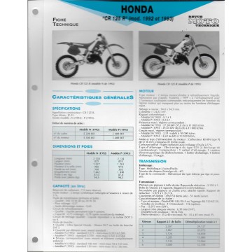 HONDA CR 125 R (1992 et 1993) Fiche RMT