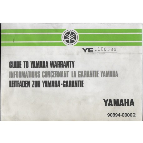 YAMAHA Carnet de garantie 1975 neuf. (02 / 1975)