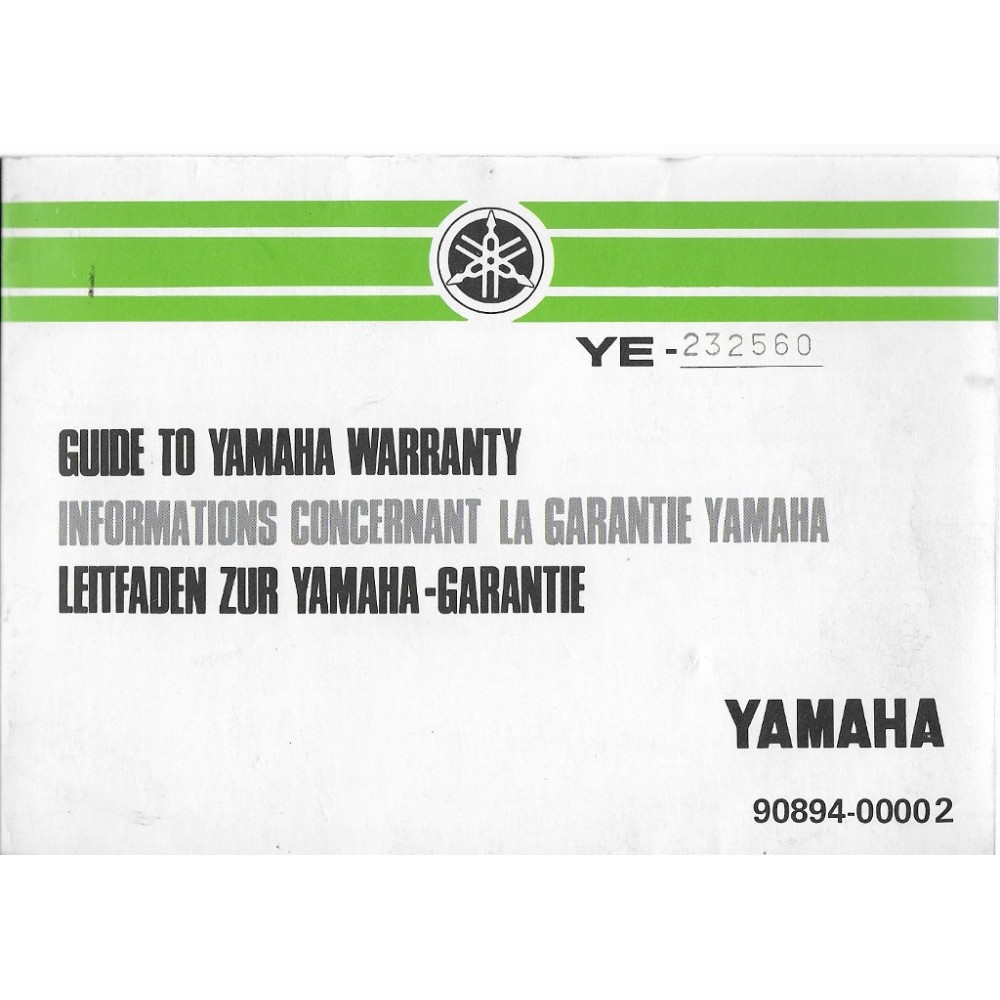 YAMAHA Carnet de garantie 1975 neuf. (02 / 1975)