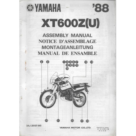 YAMAHA XT 600 Z (U) 1988 (assemblage 12 / 1987) type 3AJ