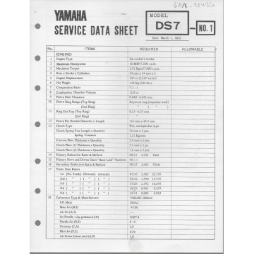 YAMAHA 250cc DS7 (fiche technique 01 / 03  /1973)