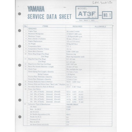YAMAHA 125cc AT3 F (fiche technique 01 / 03  /1973)