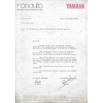 Notes techniques YAMAHA 1977 à 1980 inclus