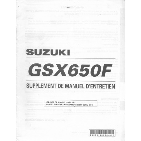 Manuel atelier SUZUKI GSX 650 FK8 de 2008 (09 / 2007)