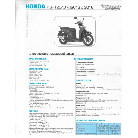 HONDA SH 125 AD de 2013 à 2016 (Fiche RMT)