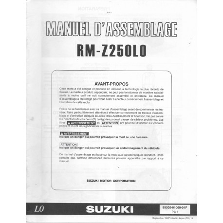SUZUKI RM-Z 250 L0 de 2010 (manuel assemblage 09 / 2009)