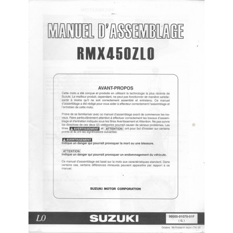 SUZUKI RMX 450 Z L0 de 2010 (manuel assemblage 10 / 2009)