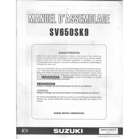 SUZUKI SV 650 SK9 de 2009 (manuel assemblage 06 / 2008)