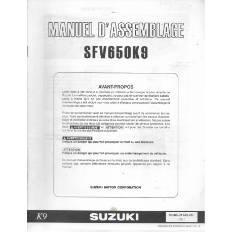 SUZUKI SFV 650 K9 de 2009 (manuel assemblage 12 / 2008)