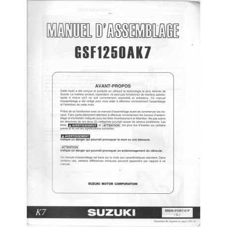 SUZUKI GSF 1250 AK7 de 2007 (manuel assemblage 12 / 06)